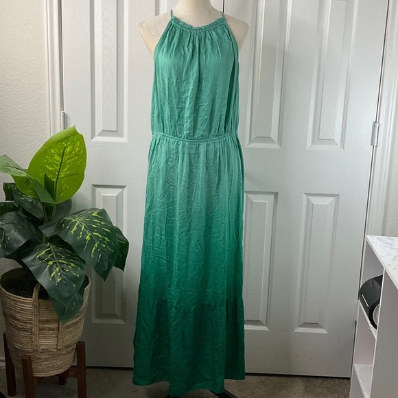 Knox Rose Green Ombré Tiered Midi Dress A-Line Halter Tie Back Women's size XXL - Picture 2 of 16